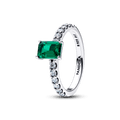 Anel Solitario Com Cristal Verde Retangular